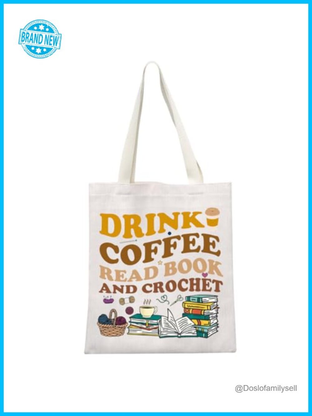 Canvas Crochet Lovers Tote Bag Shoulder Bag Gift For Coffee Lovers